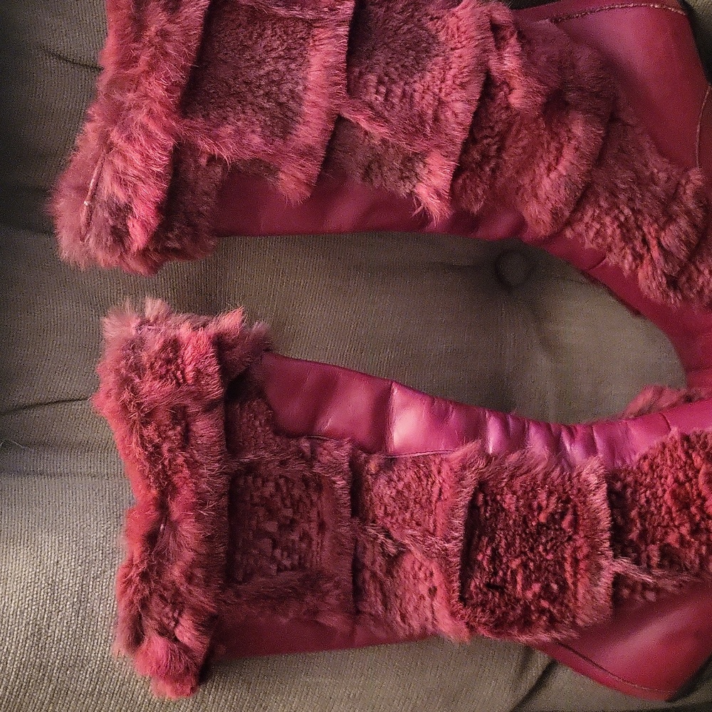 Vera Cuoio Italian Leather Boots With Real Rabbit Fur.  7.5 Size 38 - Picture 8 of 16